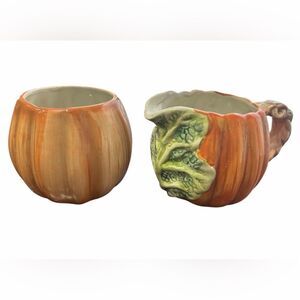 Vintage 1989 Fitz and Floyd OCI Omnibus Fall Pumpkins Creamer and Dish Set
